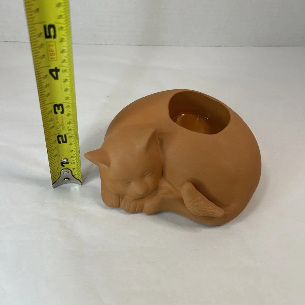PARTYLITE Terracotta CAT NAP Tealight Votive Candle Holder P7842